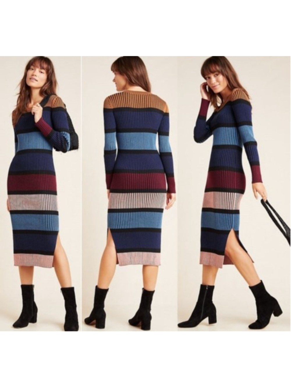 Anthropologie Dolan Left Coast Ribbed Stripe Midi Sweater Dress XS Petite